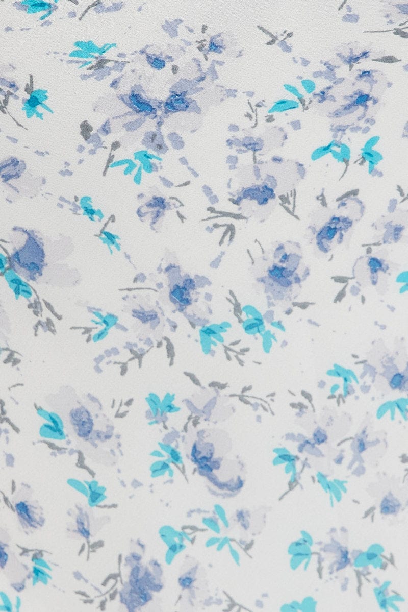 Blue Floral Midi Dress Bias Cutting