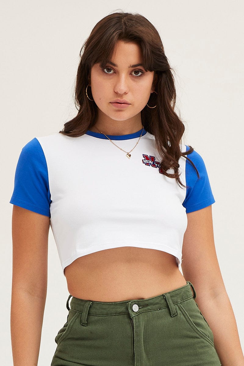 Blue Varsity Baby Tee