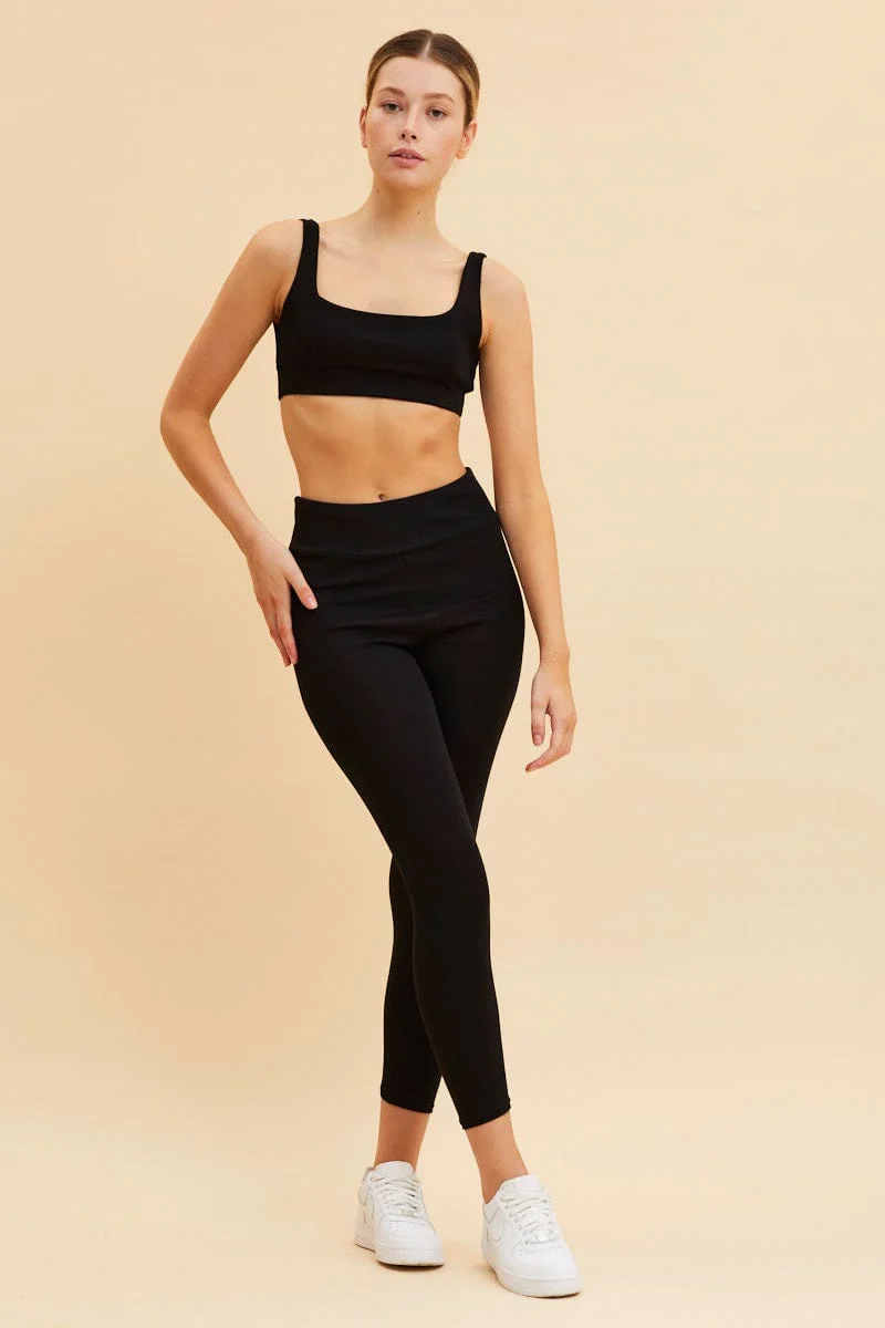 Black Crop Top Square Neck Cotton Stretch