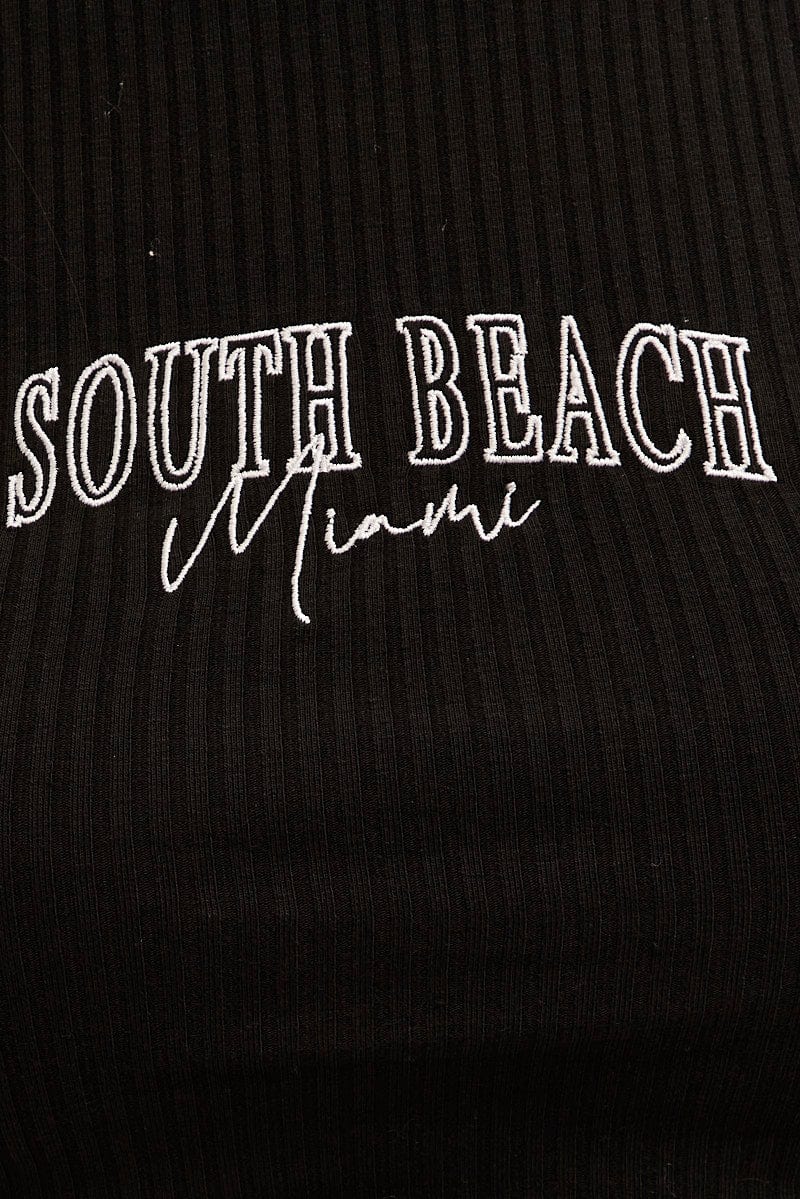 Black Crop Tank South Beach Embroidered Sleeveless