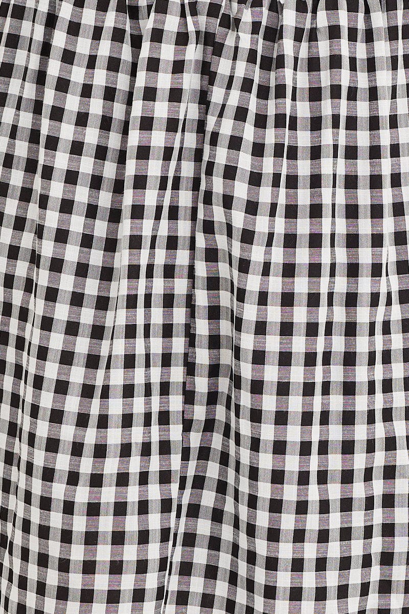 Check Mini Dress Short Sleeve Square Neck