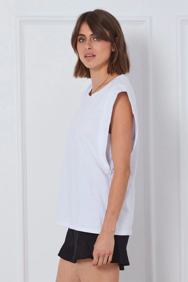 White T Shirt Sleeveless Crew Neck