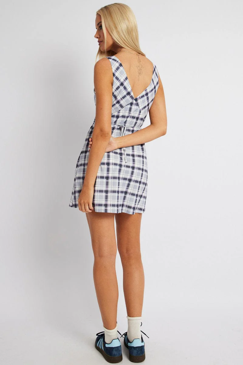 Black Check A Line Dress Sleeveless