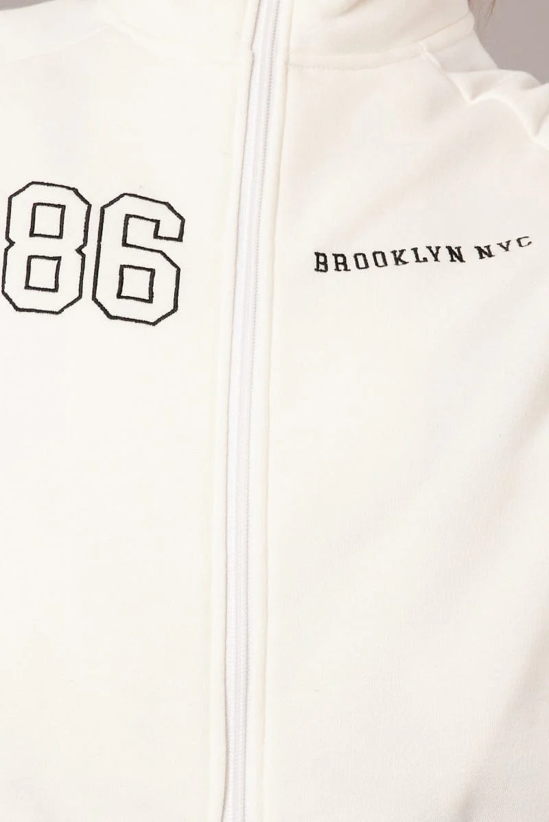 White Zip Hoodie Long Sleeve