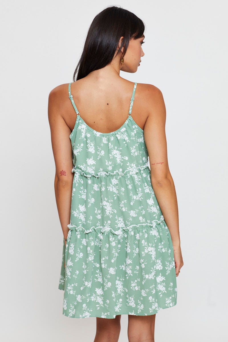 Print Fit And Flare Dress Sleeveless Tie Shoulder