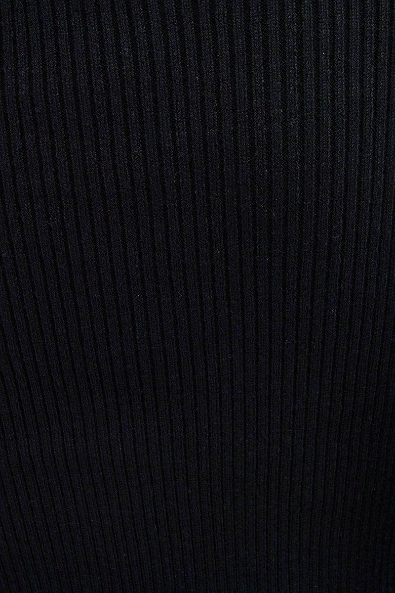 Black Knit Top Long Sleeve Crop Halter