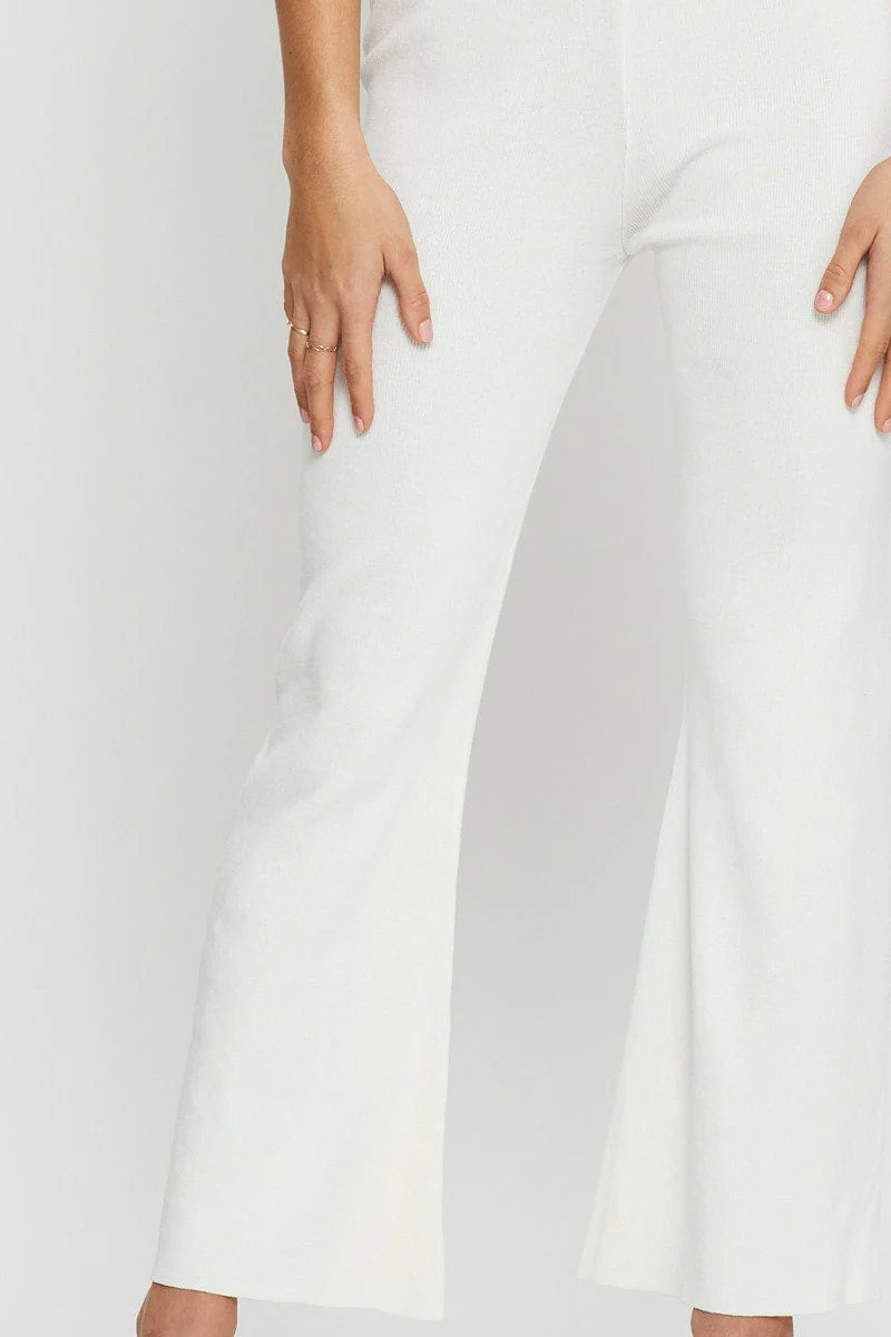 White Knit Pants Flare Leg