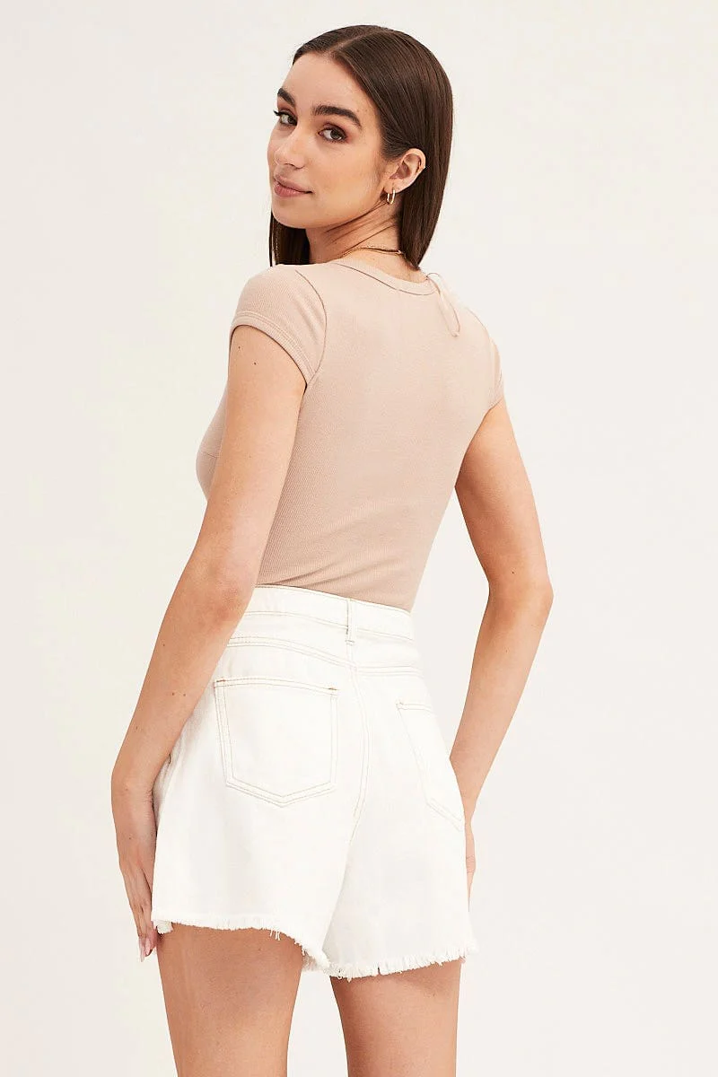 White Denim Shorts High Rise Relaxed