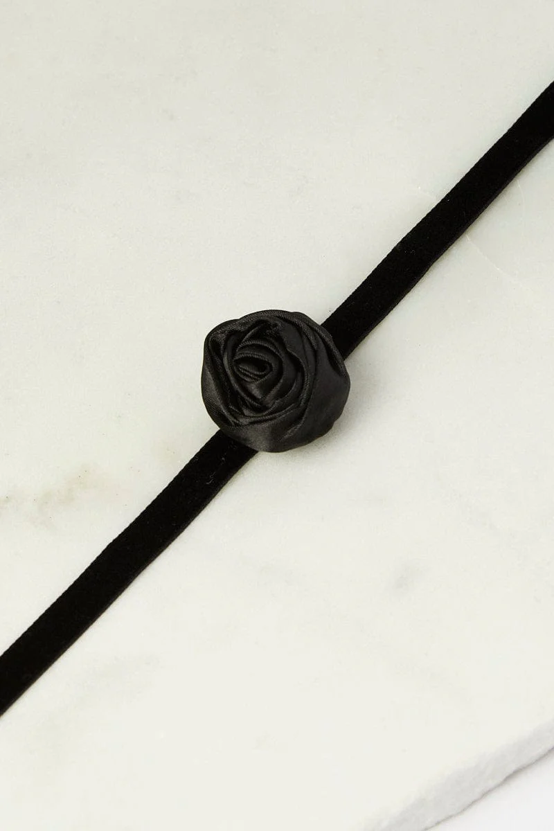 Black Rosette Flower Corsage Rose Choker