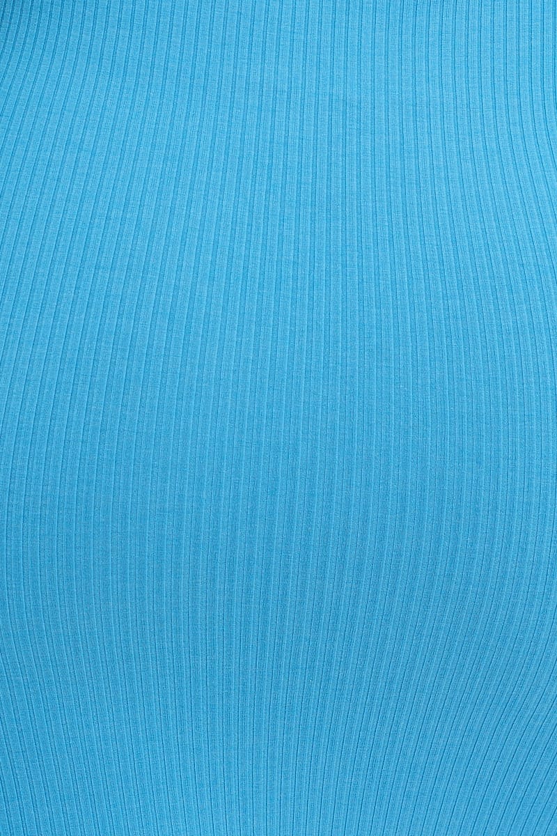 Blue Midi Skirt High Rise Ribbed Jersey