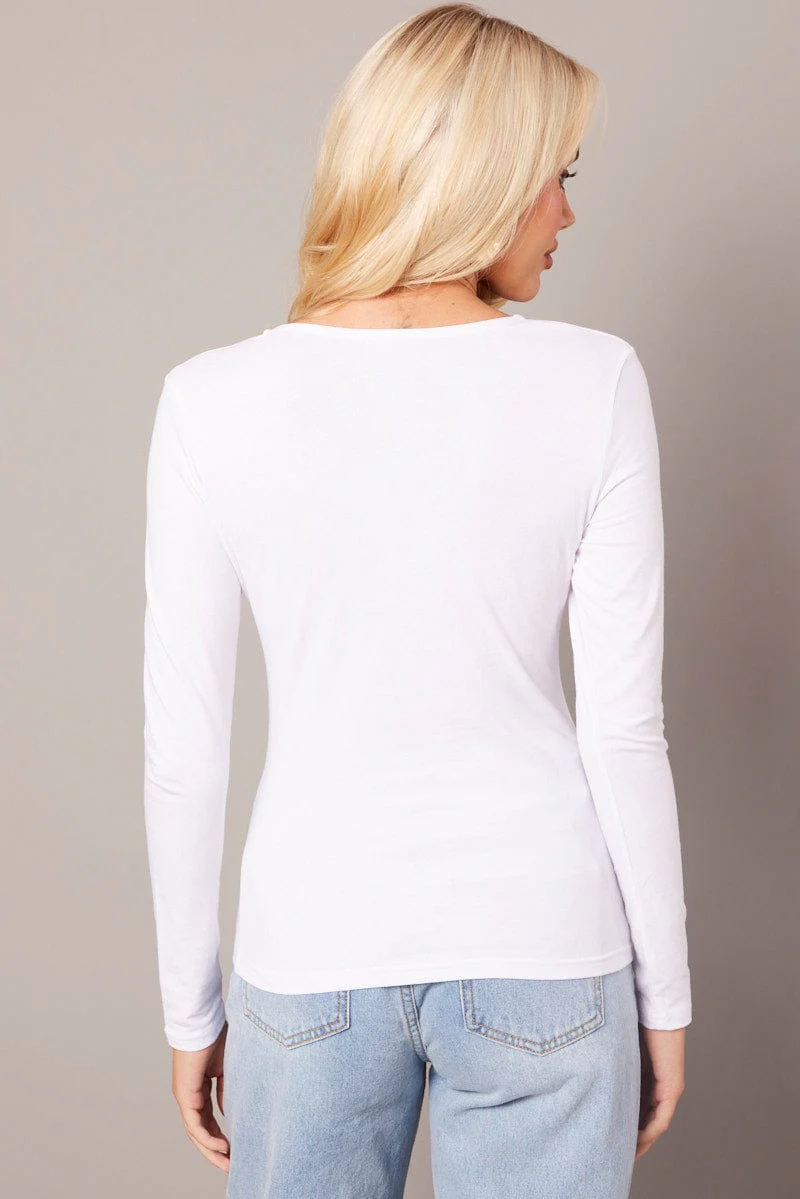White Top Long Sleeve Scoop Neck