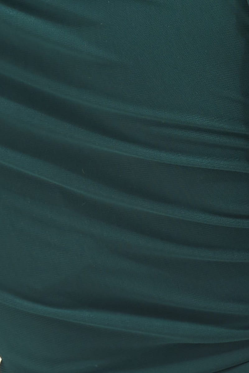 Green Ruched Top Long Sleeve Mesh