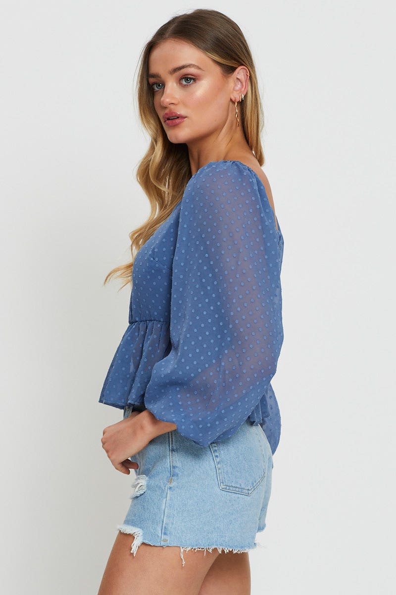 Blue Peplum Top Long Sleeve