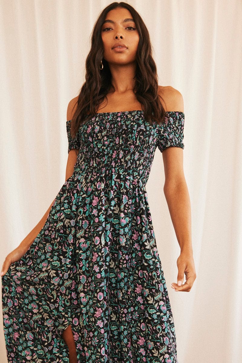 Black Boho Maxi Dress Off Shoulder