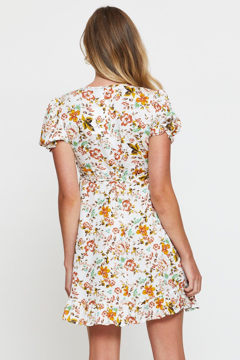 Print Mini Dress Short Sleeve Fit And Flare