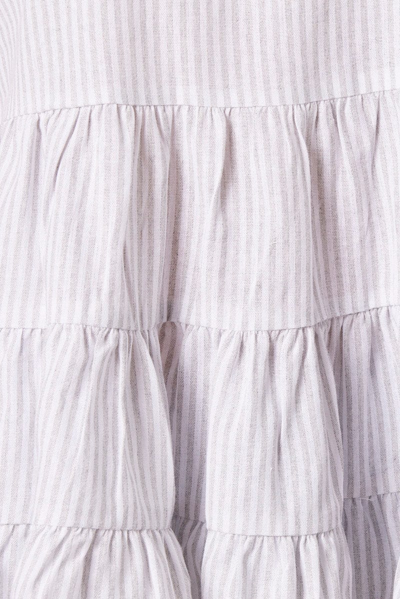 White Stripe Smock Top Short Sleeve Tiered