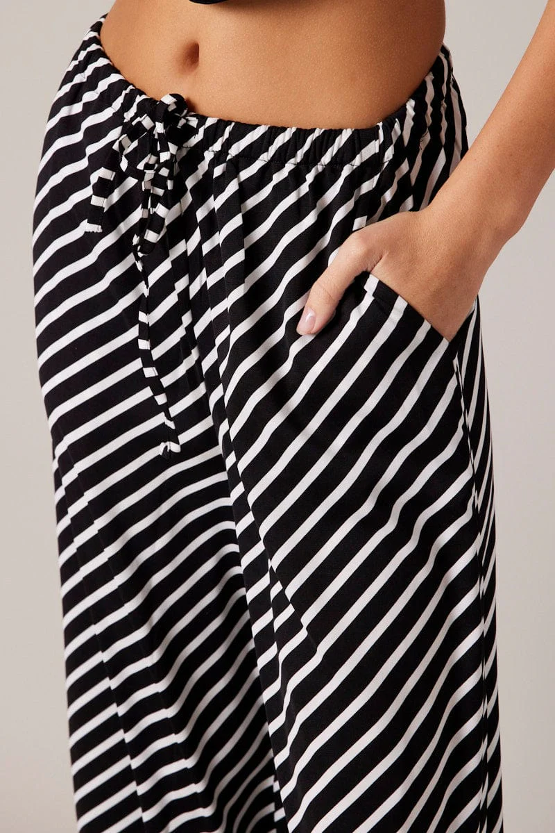 Black Stripe Wide Leg Pants High Rise