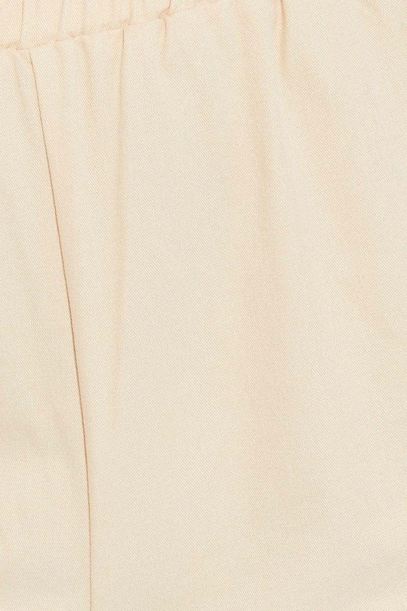 Beige Elastic Waist High Rise Wide Leg Cargo Pants