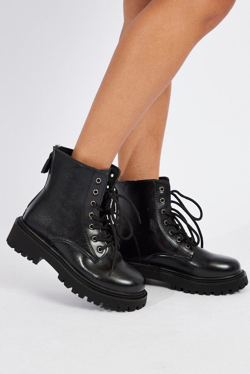 Black Lace Up Ankle Boots