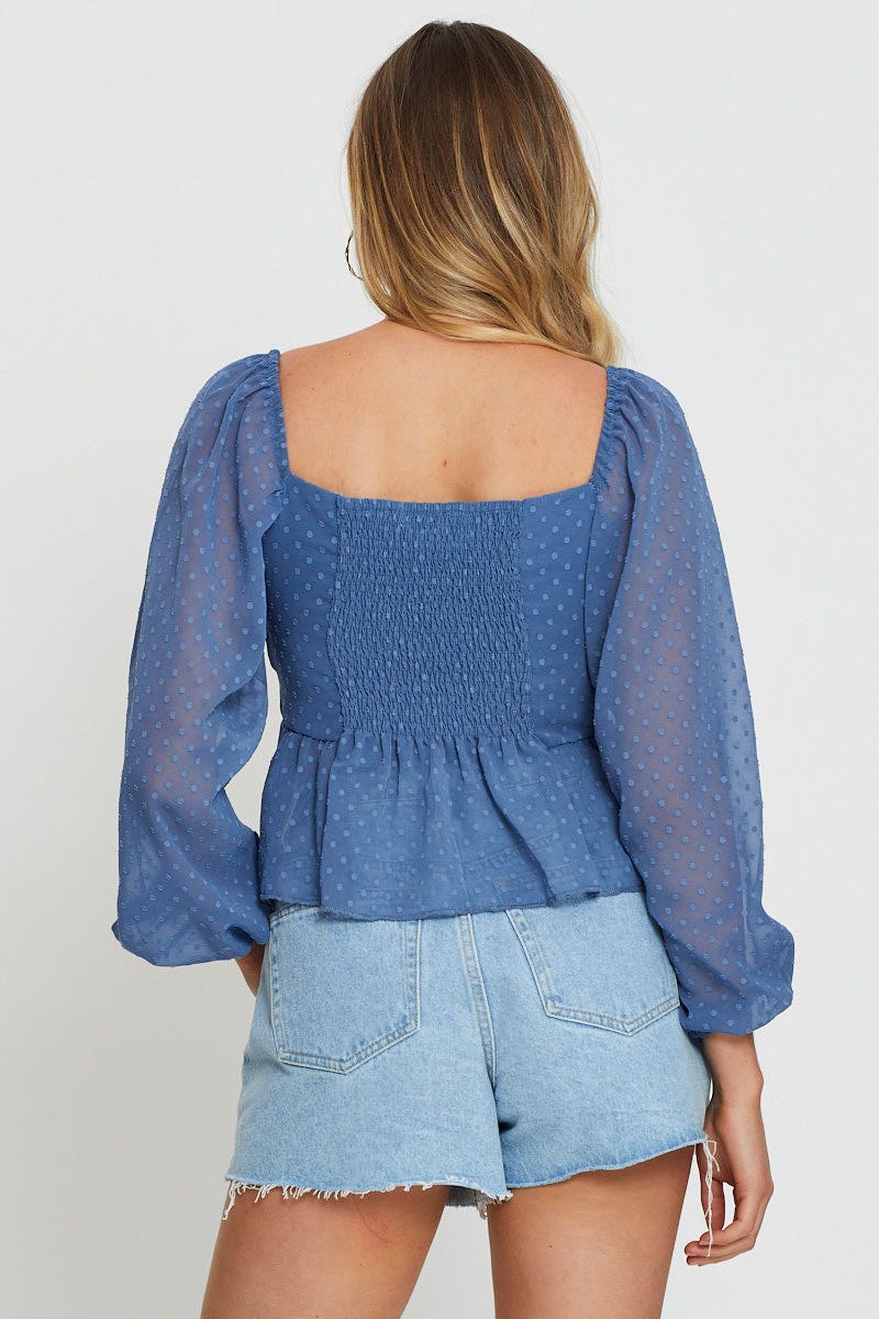 Blue Peplum Top Long Sleeve