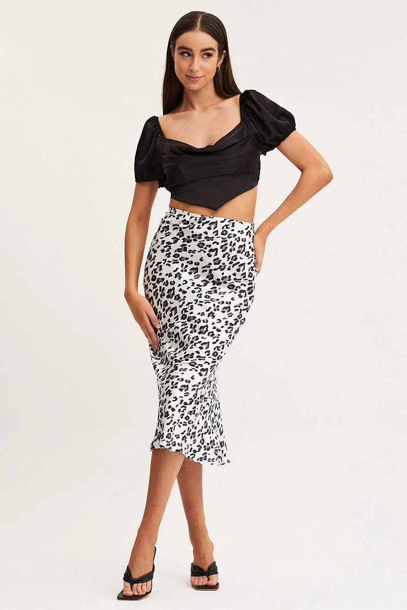 Black Scarf Top Short Sleeve Crop