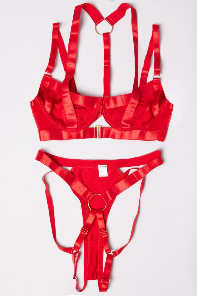 Red Strappy Lingerie Set