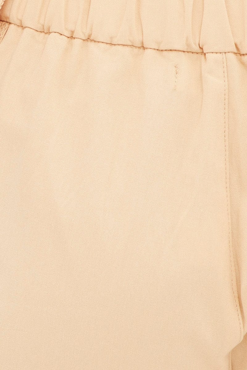 Beige High Rise Wide Leg Cargo Pants