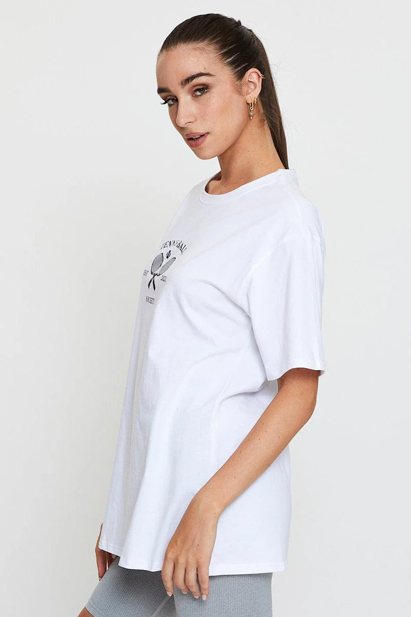 White Graphic T Shirt Short Sleeve Oversized
