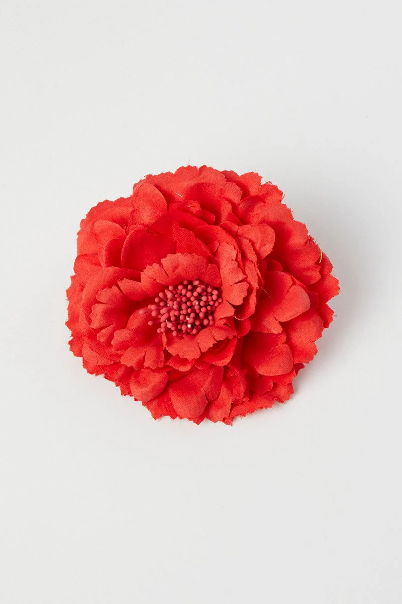 Red Flower Corsage Rosette Pin On Brooch