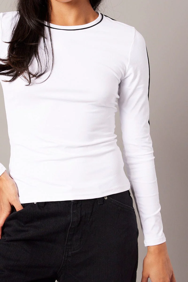 White Contrast Tipped Top Long Sleeve Supersoft