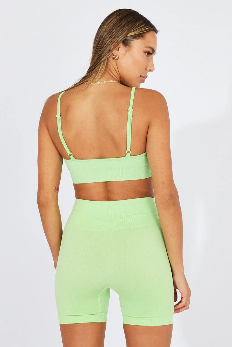 Green Seamless Top And Shorts Activewear Set