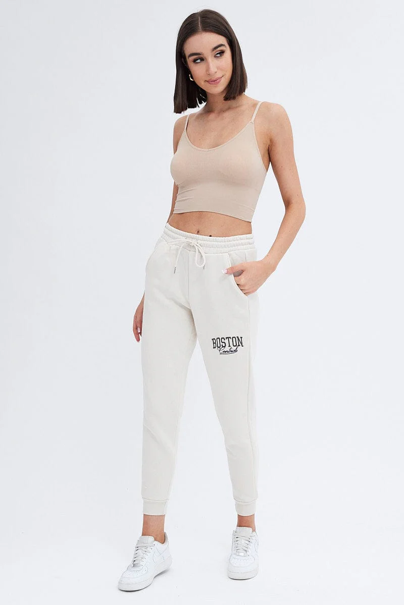 Beige Crop Singlet Top Seamless