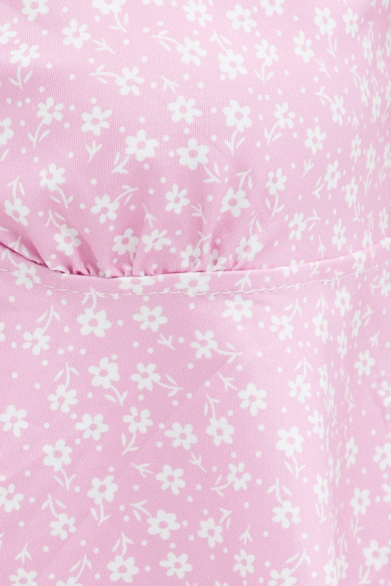 Pink Floral Tie Front Top