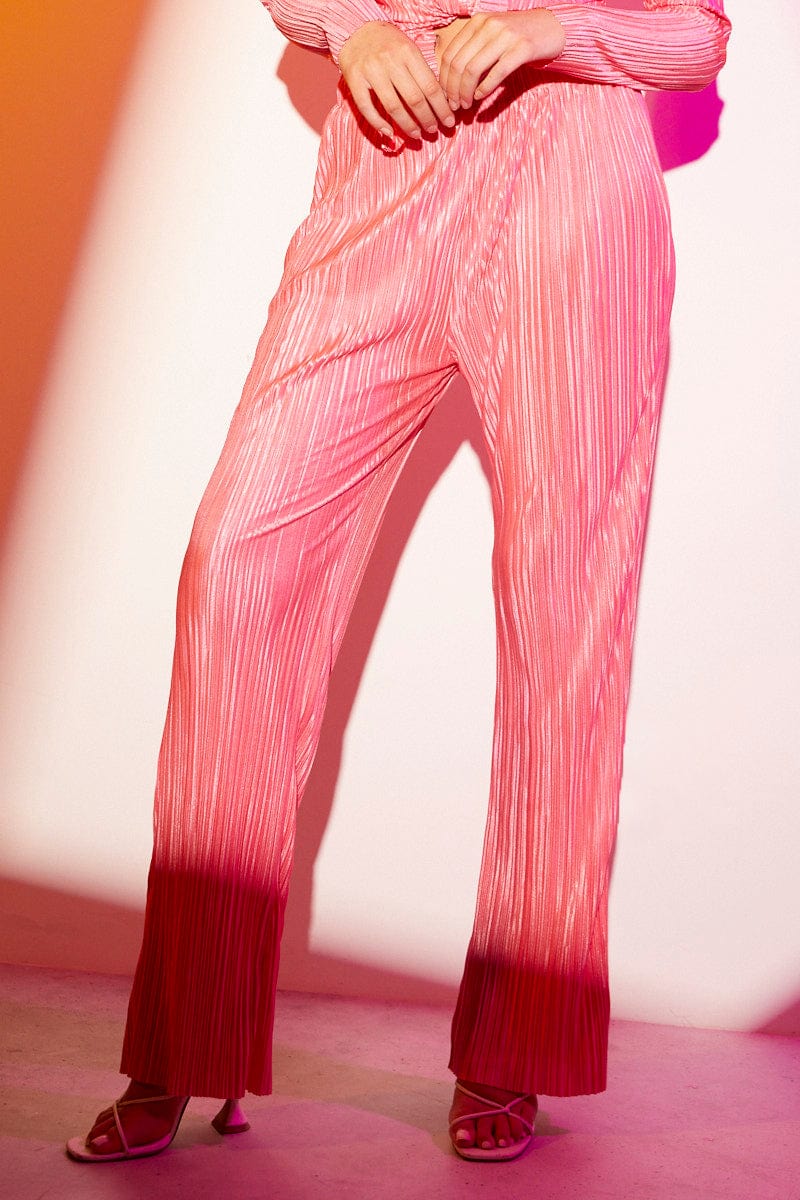 Pink Plisse Pant Wide Leg