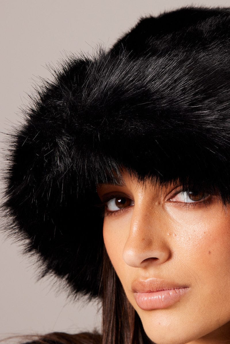 Black Faux Fur Hat