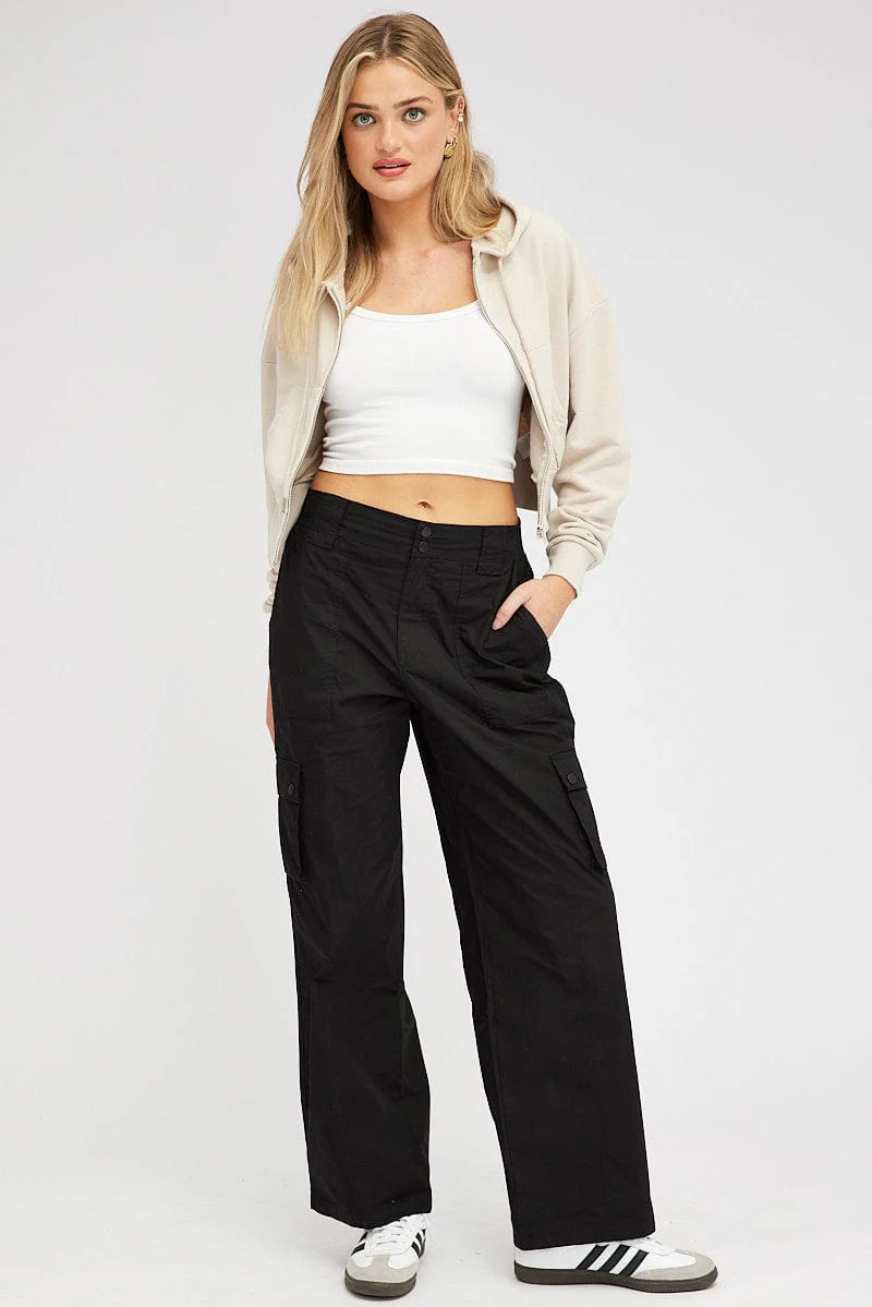 Black Cargo Pants Mid Rise