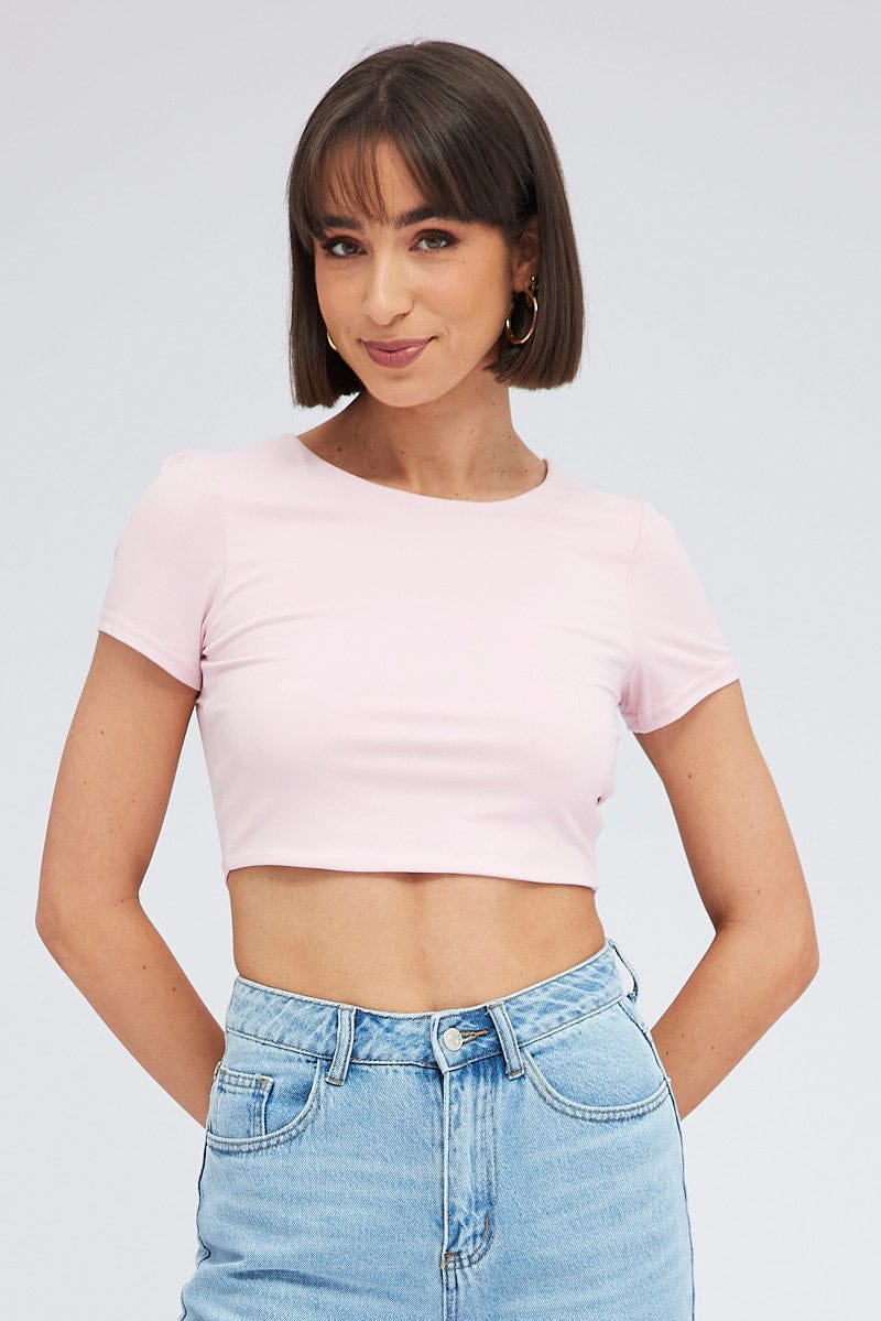Pink Supersoft Crop Top Short Sleeve