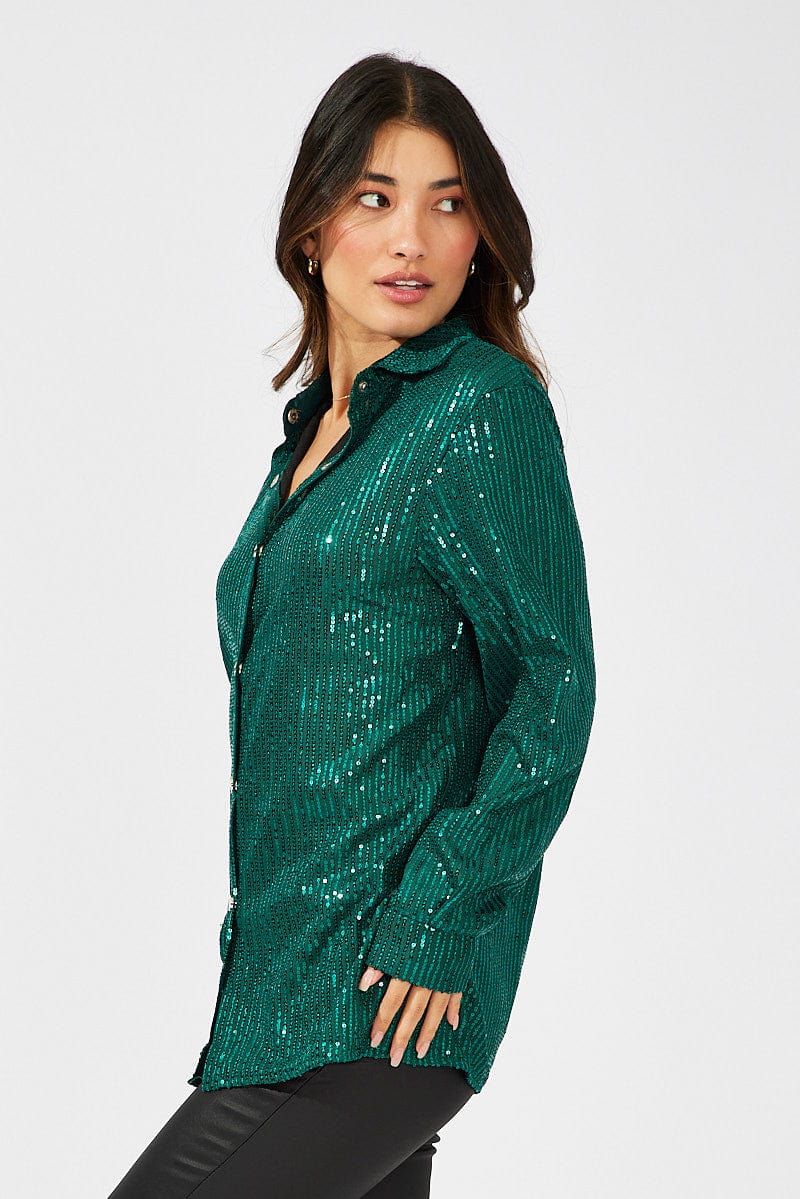 Green Shacket Long Sleeve Sequins