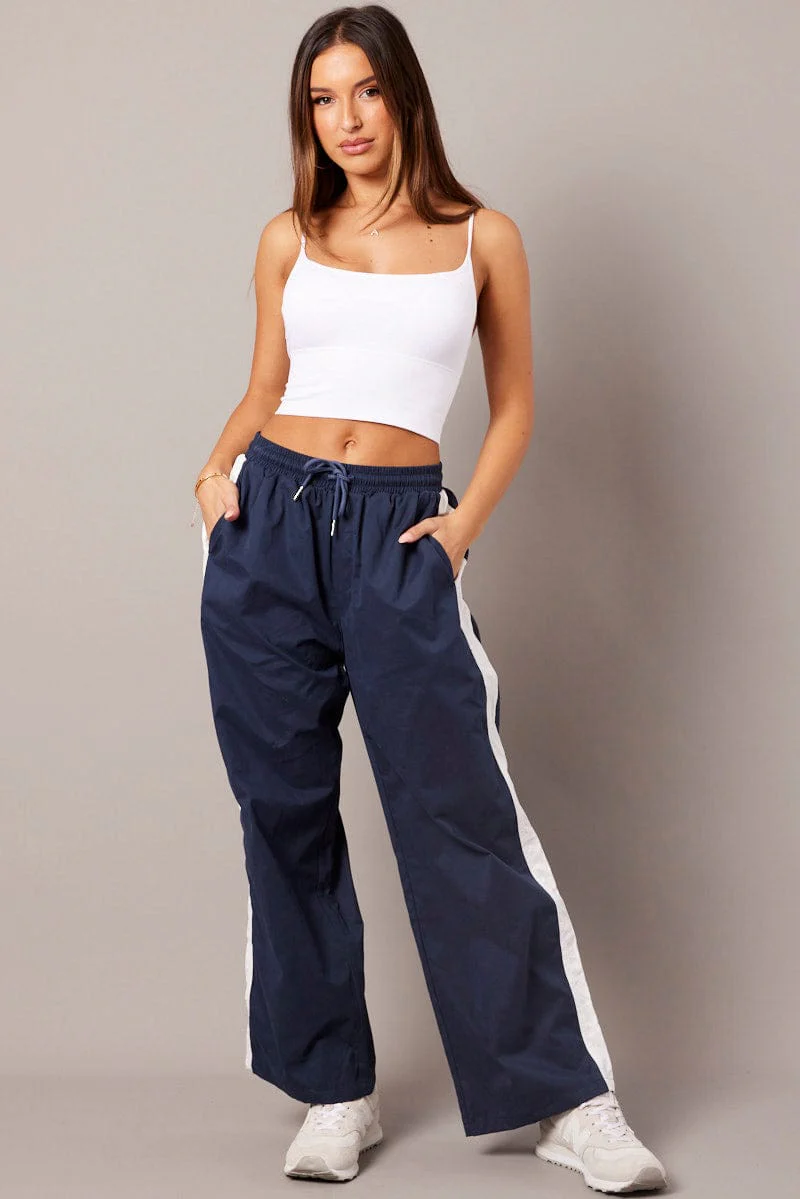Blue Track Pants Wide Leg
