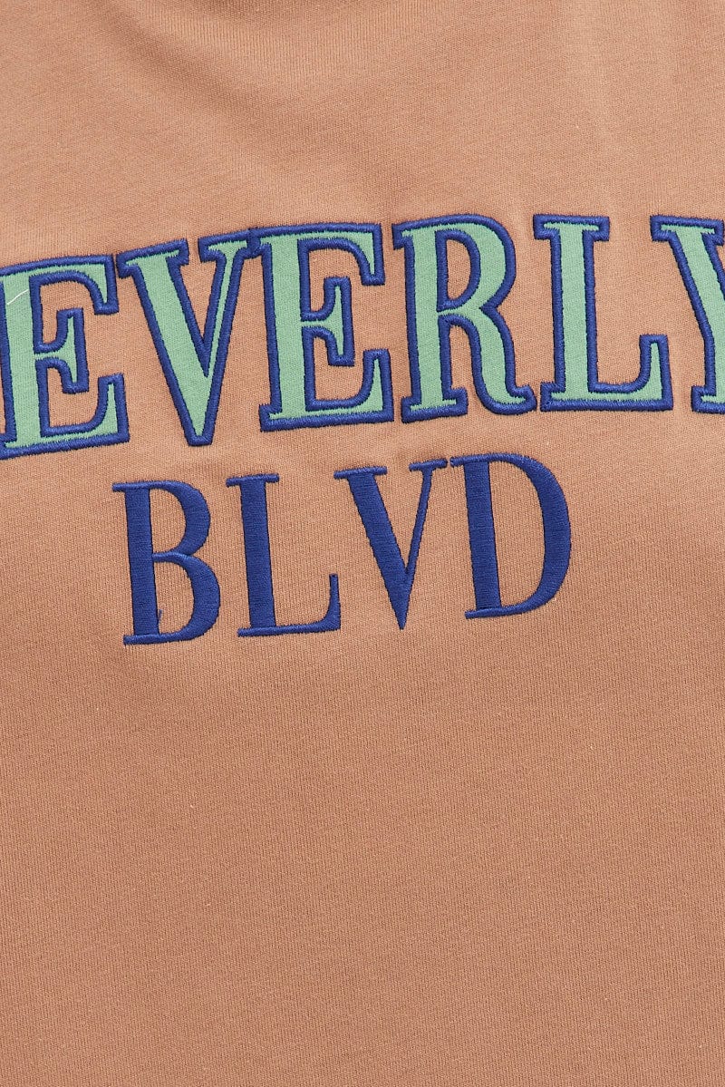 Brown Beverly Embroidered Short Sleeve T-Shirt Oversized