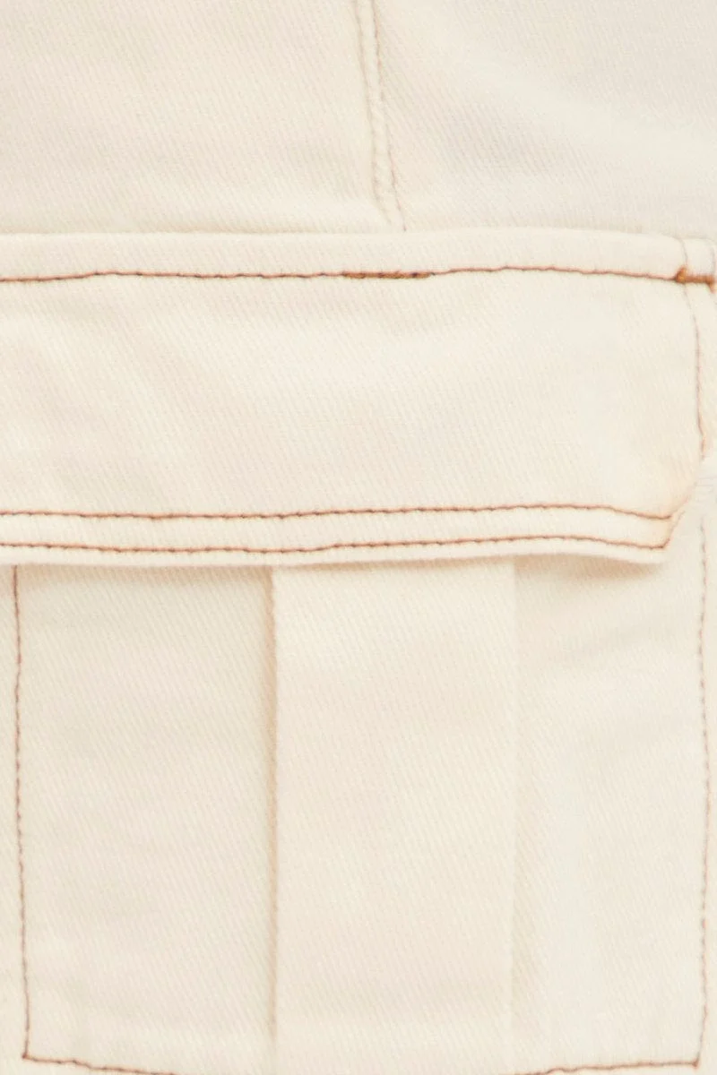 White Cargo Denim Shorts High Rise