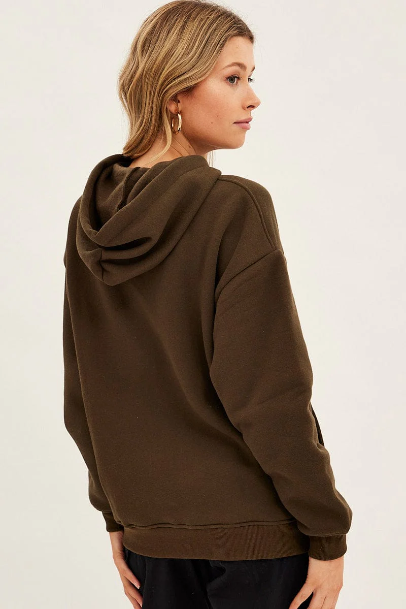 Green Fleece Hoodie Long Sleeve Cotton