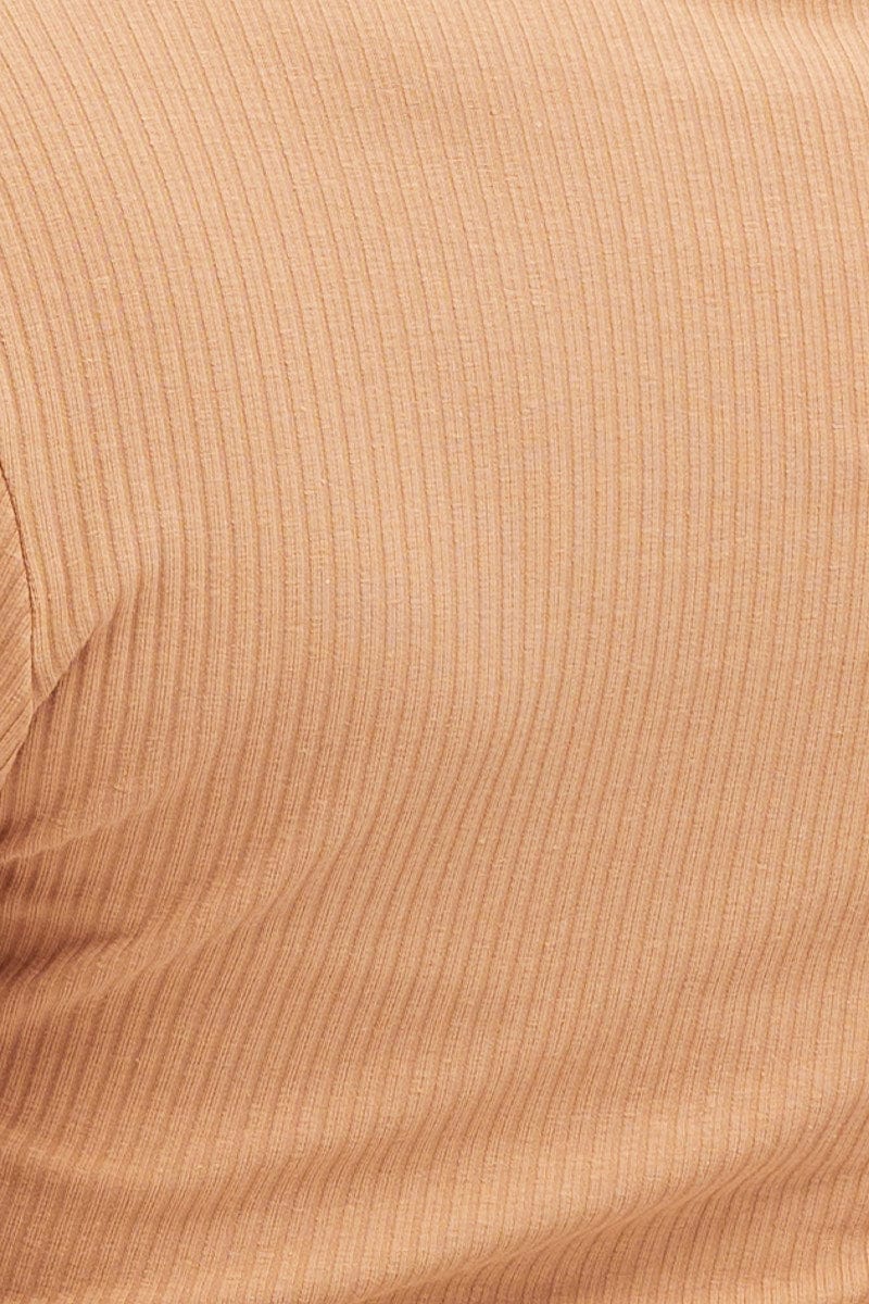 Brown Ruched Top Long Sleeve Collared