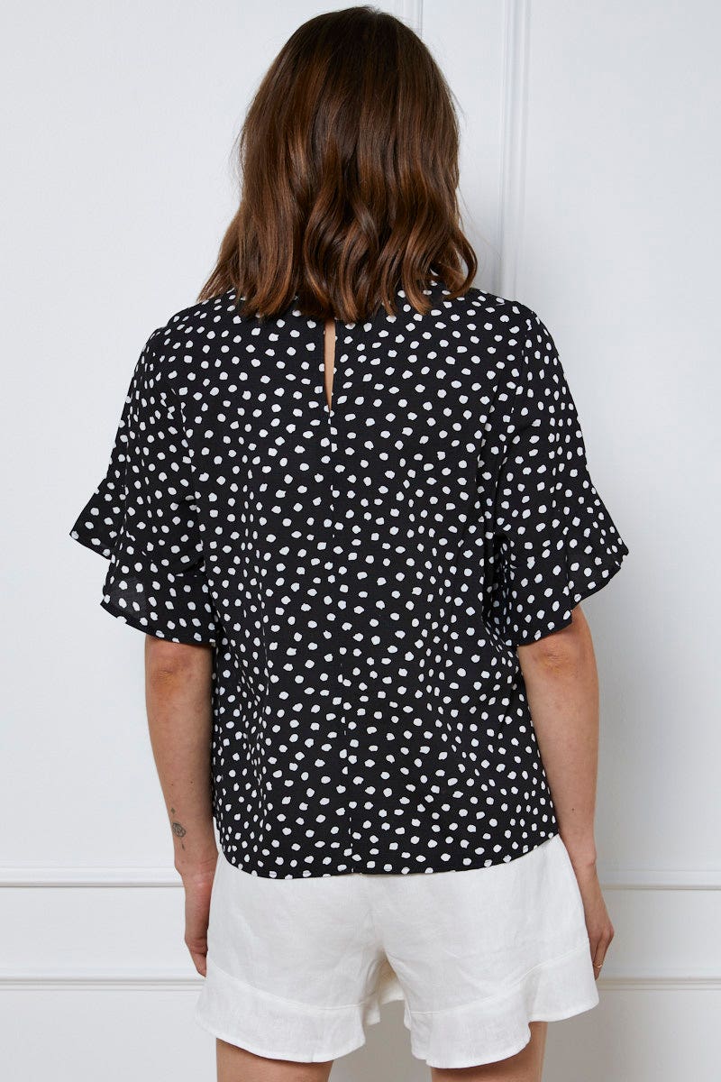 Geo Print Top Short Sleeve Linen