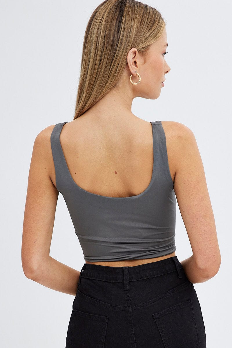 Grey Bralette Crop Top V Neck Keyholes Details