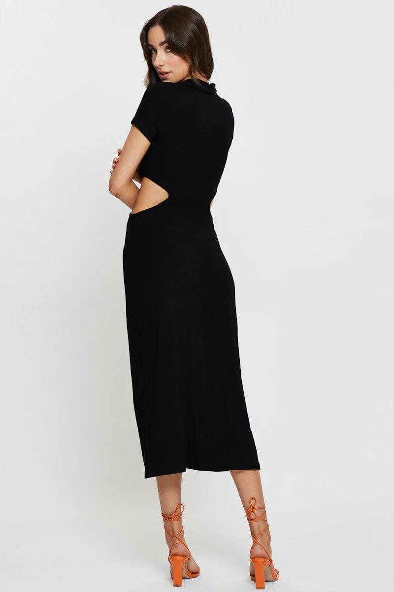 Black Maxi Dress Short Sleeve Evening