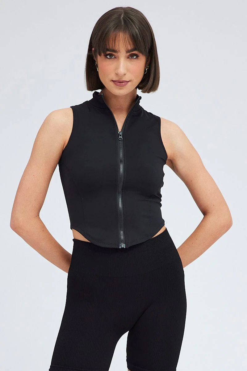 Black Zip Up Vest Activewear