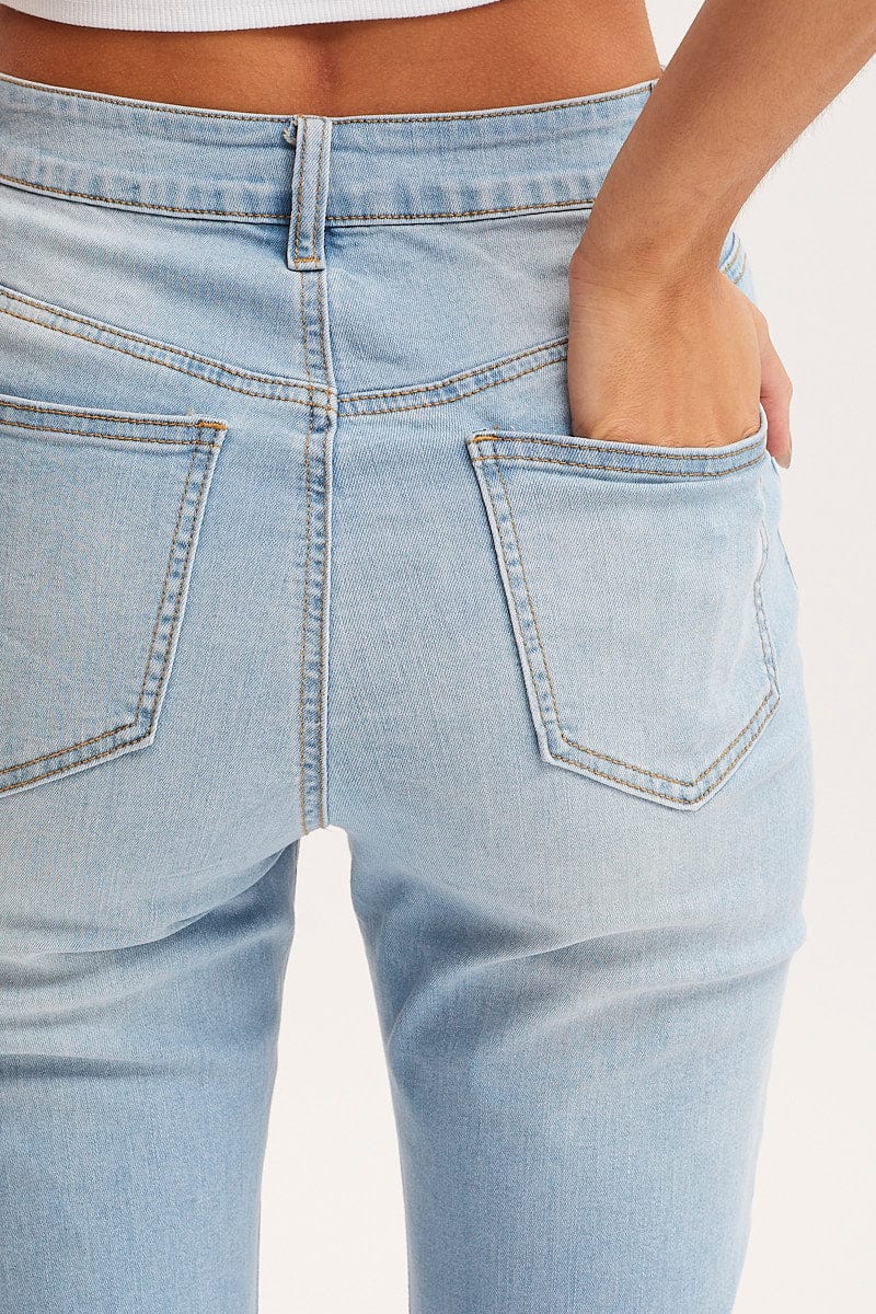 Blue Flare Denim Jeans High Rise