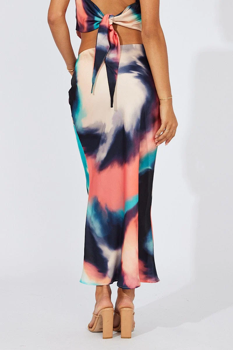 Multi Abstract Slip Skirt Maxi