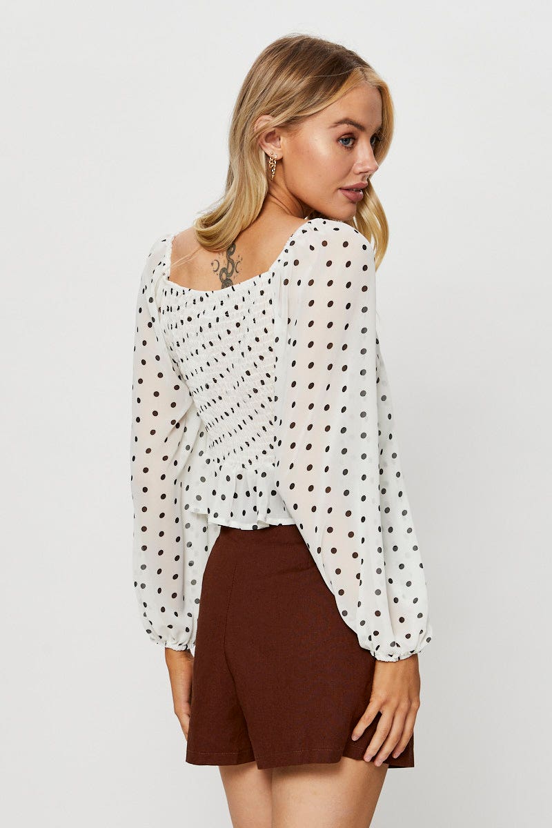 Polka Dot Peplum Top Long Sleeve